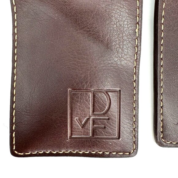 Diane Von Furstenberg Leather Luggage Tags Set Of 3 Brown Buckle Strap Old Money - Picture 1 of 6